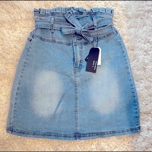 High waisted denim skirt